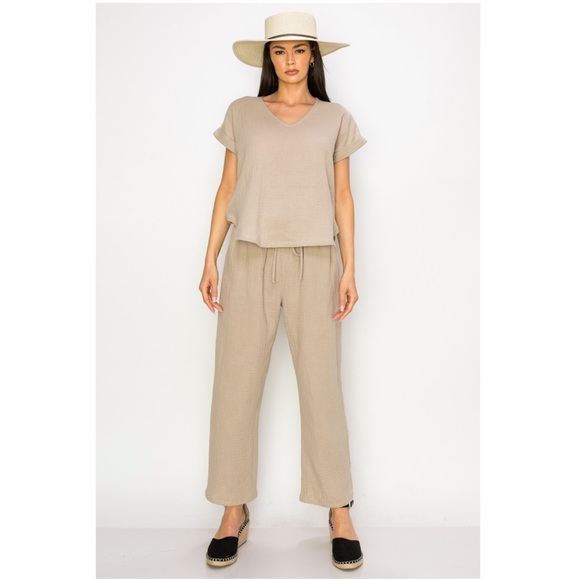 COIN 1804 MINIMALIST RESORT WEAR 100% COTTON FLUFFY GAUZE PAPER BAG PANTS 07 - Picture 2 of 5